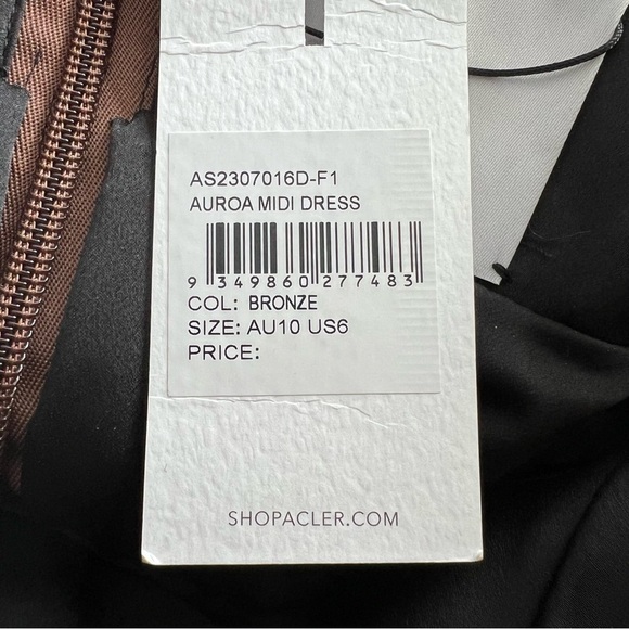 Acler Auroa Midi Dress Metallic Twist Front Pleated Bronze Size 6 NEW - Picture 16 of 16